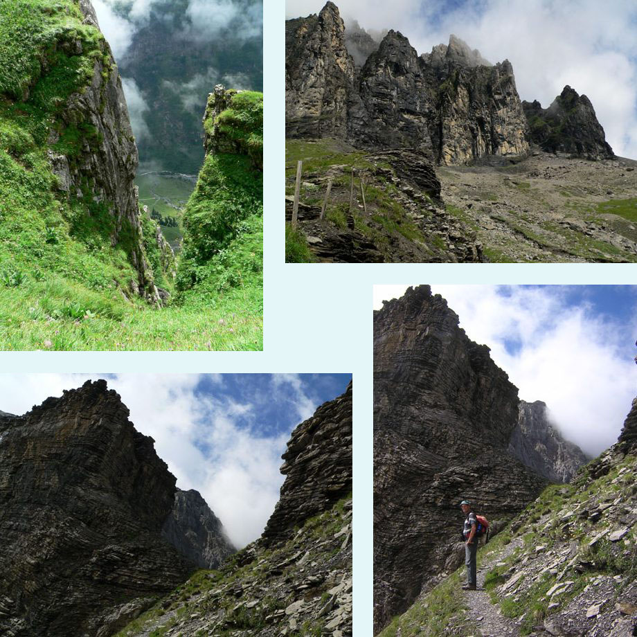 het Kanderdal diep onder ons, rauw gesteente, Bunderchrinde