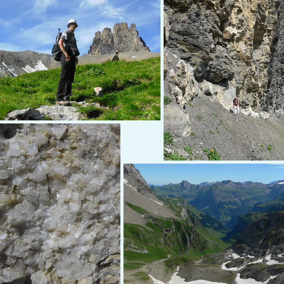 dichtbij de Tschingellochtighorn, bergkristal, blik op het dal van Adelboden