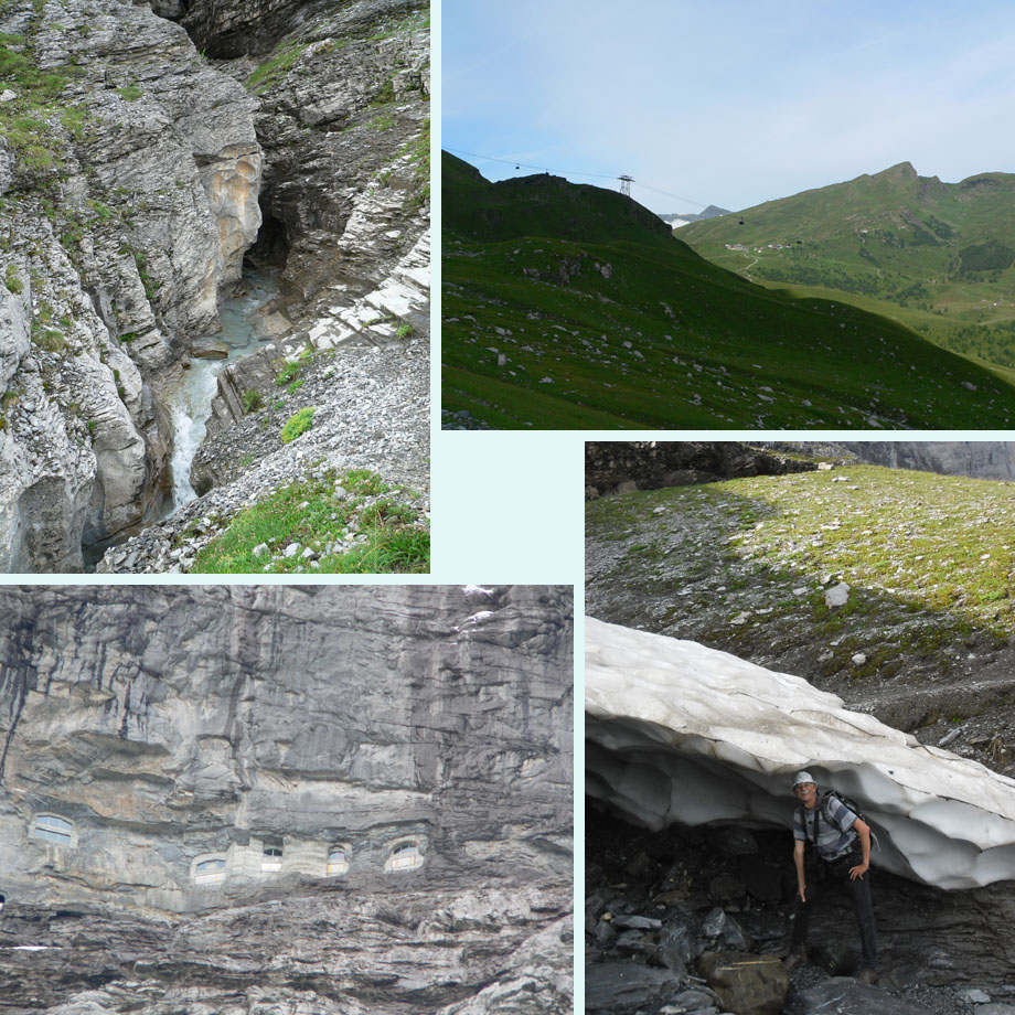 waterkracht; de nieuwe gondelbaan; vensters in de Eigerwand; restje sneeuw