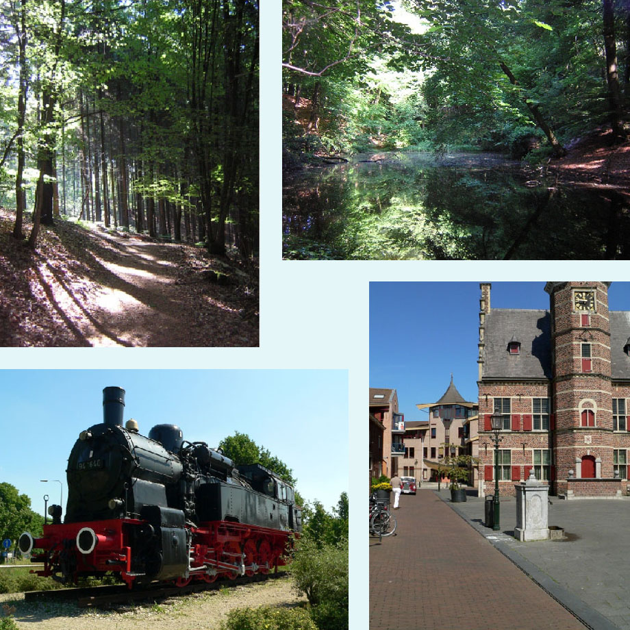 St. Jansberg, molenvijver, oude trein en raadhuis in Gennep