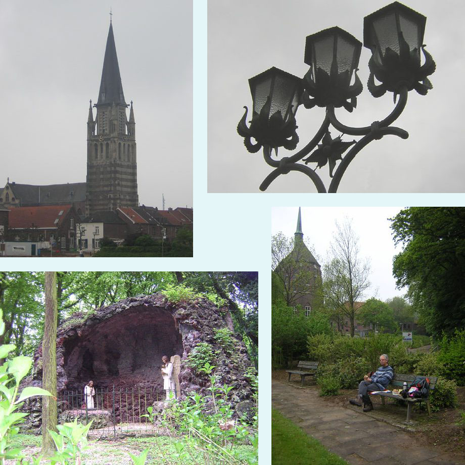 kerk van Sittard, sierlijke straatlantaarns, de Hof van Olijven, pauze bij de Paulusstichting