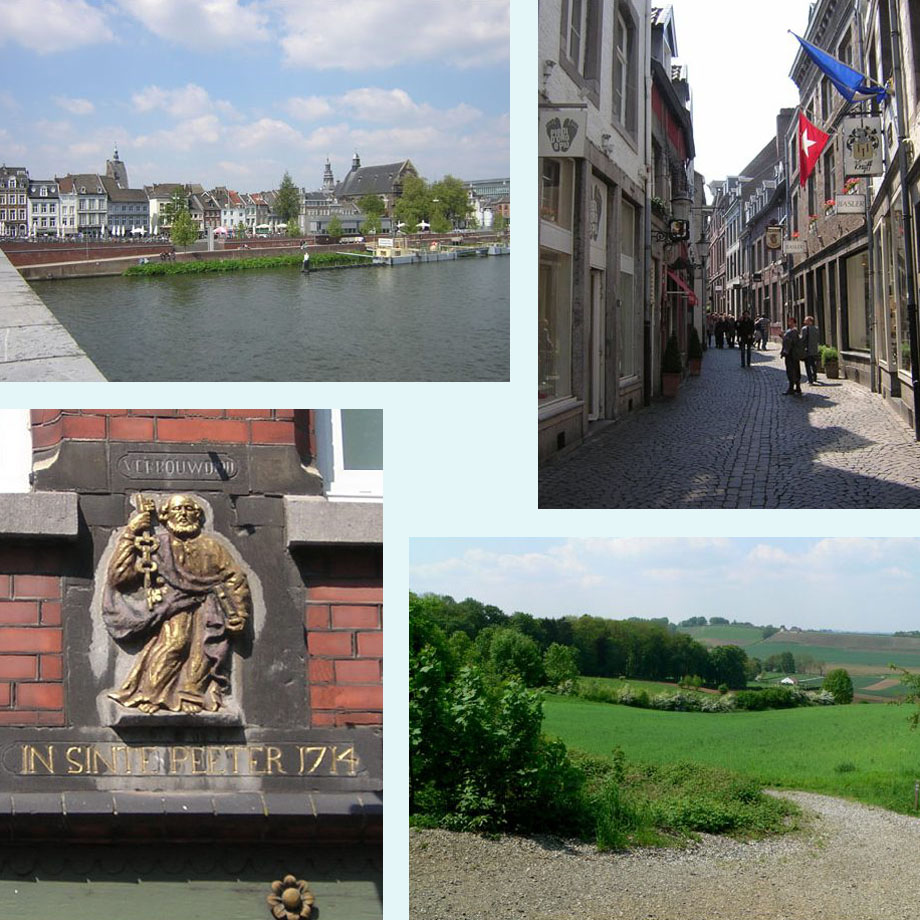 uitzicht over Maastricht, nauwe straatjes, gevelsteen van ..., uitzicht vanaf de St. Pietersberg