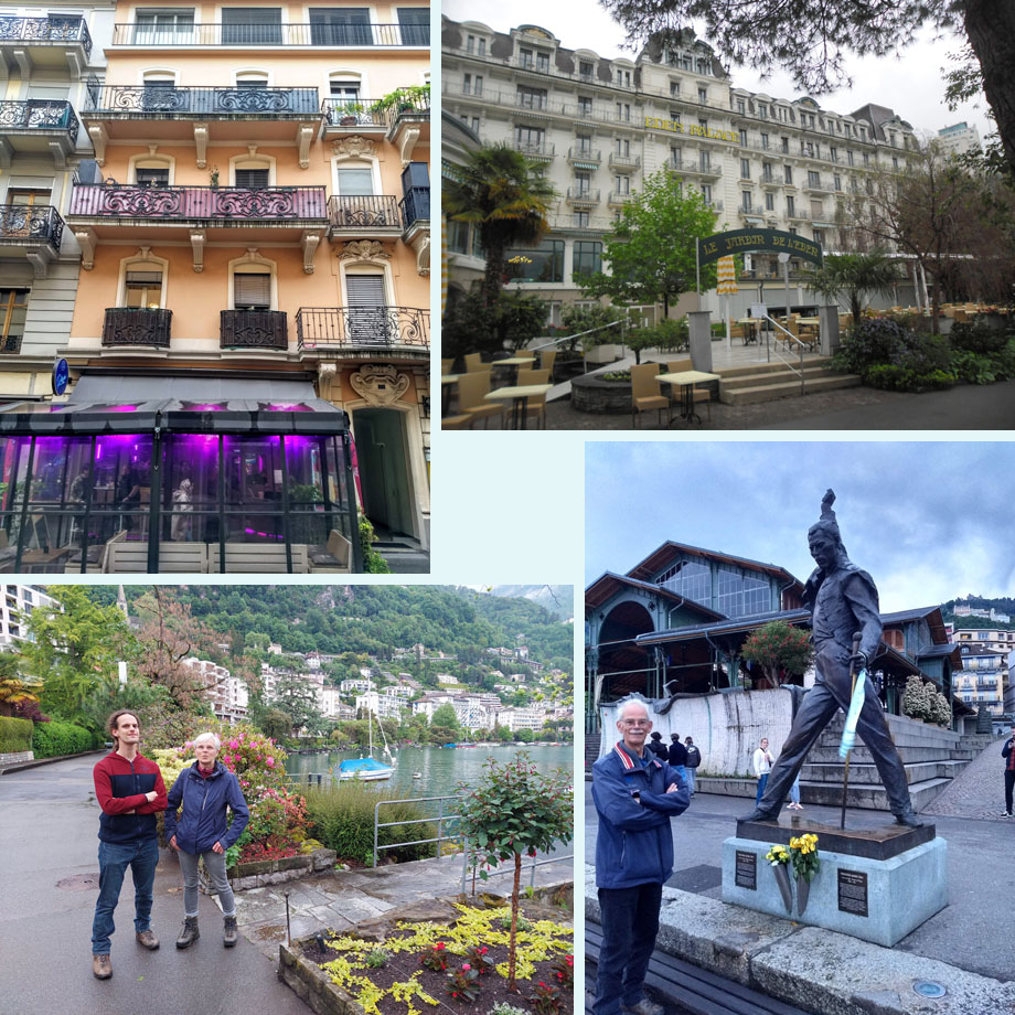 krullerige balkons; ons
paleis; op de boulevard; bekendste man in Montreux