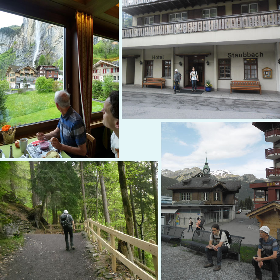 uitzicht bij het ontbijt; op pad; werken voor Wengen; pauze bij het station