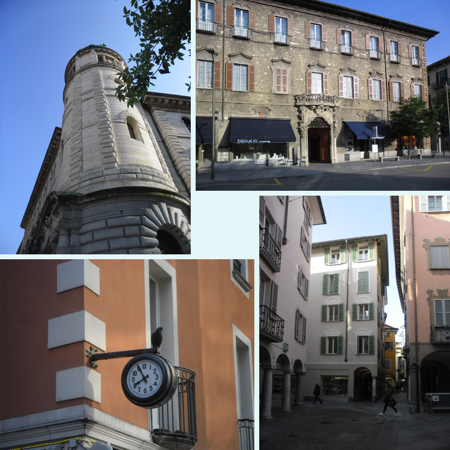 Lugano boven ooghoogte; echte stadsduif; het zingt en kan niet naar buiten kijken